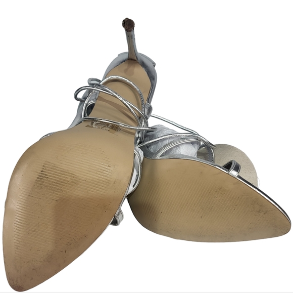 Aqua Flower Ankle Tie Heel Sandals Silver 10 - Picture 4 of 4